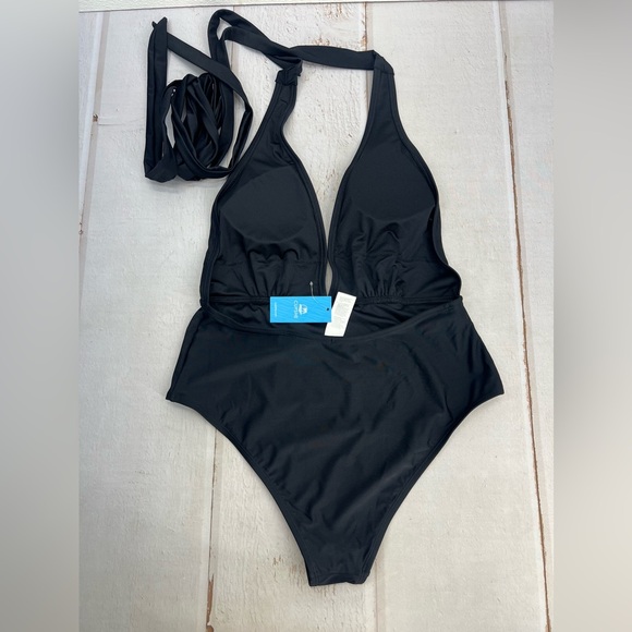 NWT Women's Deep V Neck Crisscross Back Self Tie One-piece Swimsuit SIZE LARGE - Picture 12 of 17